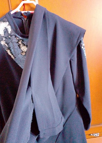 Uzun Lacivert Hakim Yaka Kadın Abiye yada gunluk takim - Görsel 6