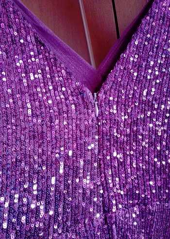 Mor Parlak Drapeli Uzun Abiye Elbise - Görsel 3