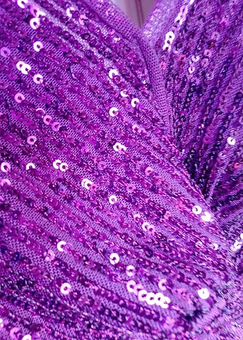 Mor Parlak Drapeli Uzun Abiye Elbise - Görsel 6