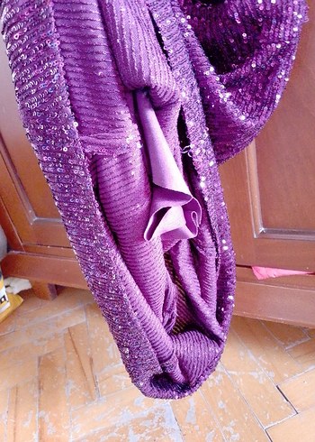 Mor Parlak Drapeli Uzun Abiye Elbise - Görsel 2