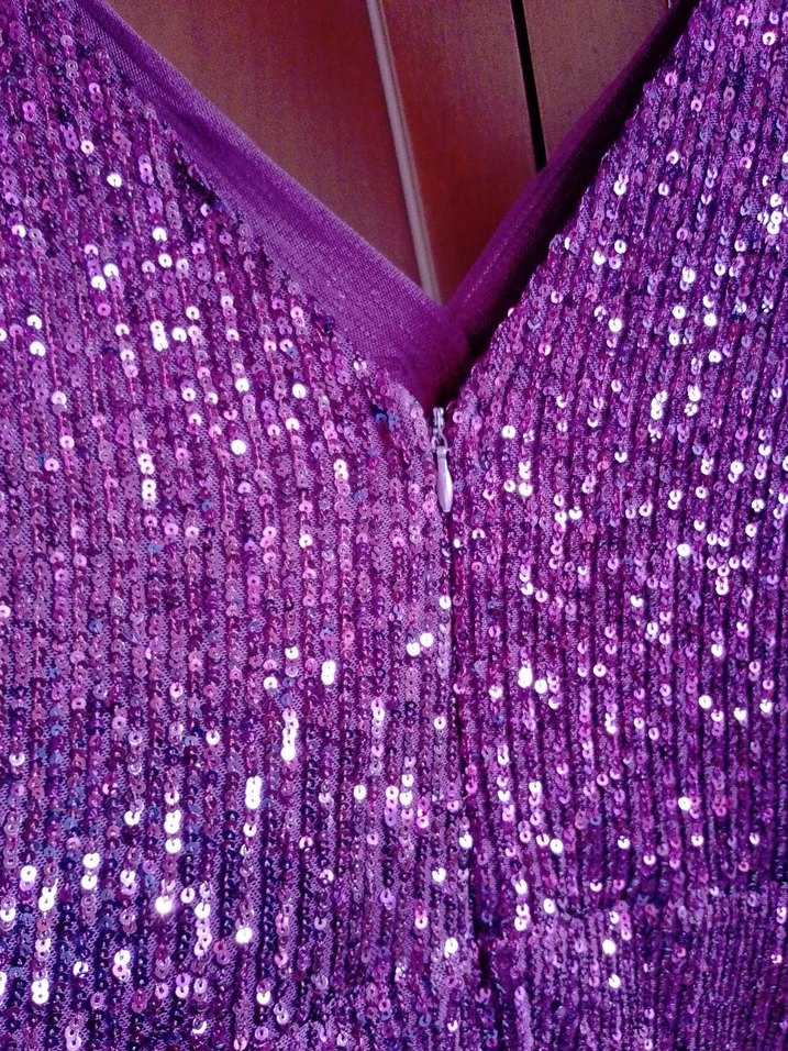 Mor Parlak Drapeli Uzun Abiye Elbise - Görsel 3