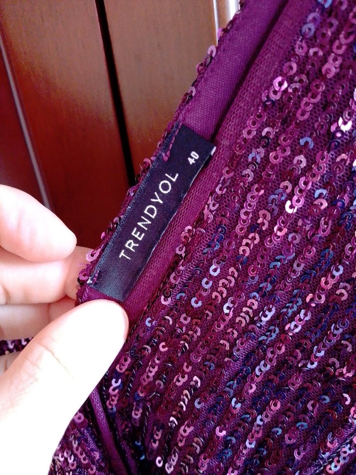 Mor Parlak Drapeli Uzun Abiye Elbise - Görsel 5