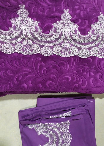 Mor Nakışlı Yatak Örtüsü Seti çift kişilik 6 parça - Görsel 3