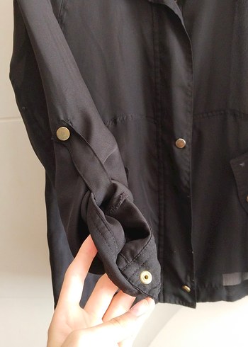 Siyah Kadın Midi Boy Düğmeli Ceket - Görsel 3