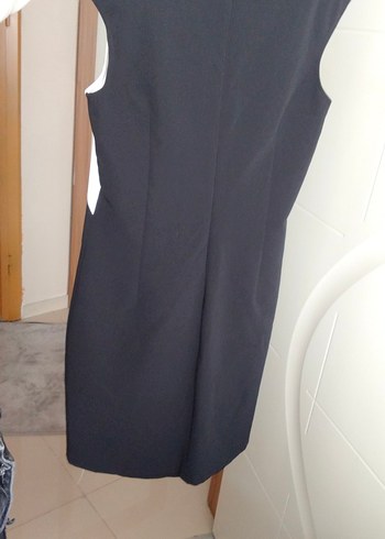 Siyah Beyaz oval Yaka Midi Elbise - Görsel 4