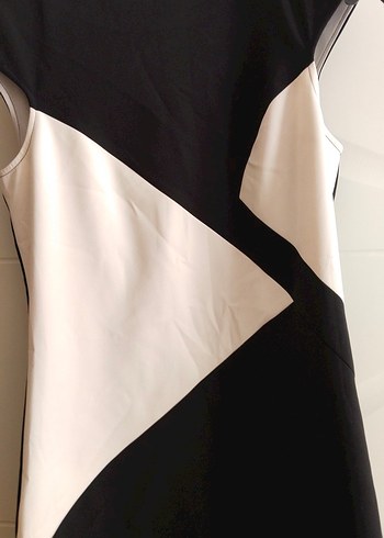 Siyah Beyaz oval Yaka Midi Elbise - Görsel 3