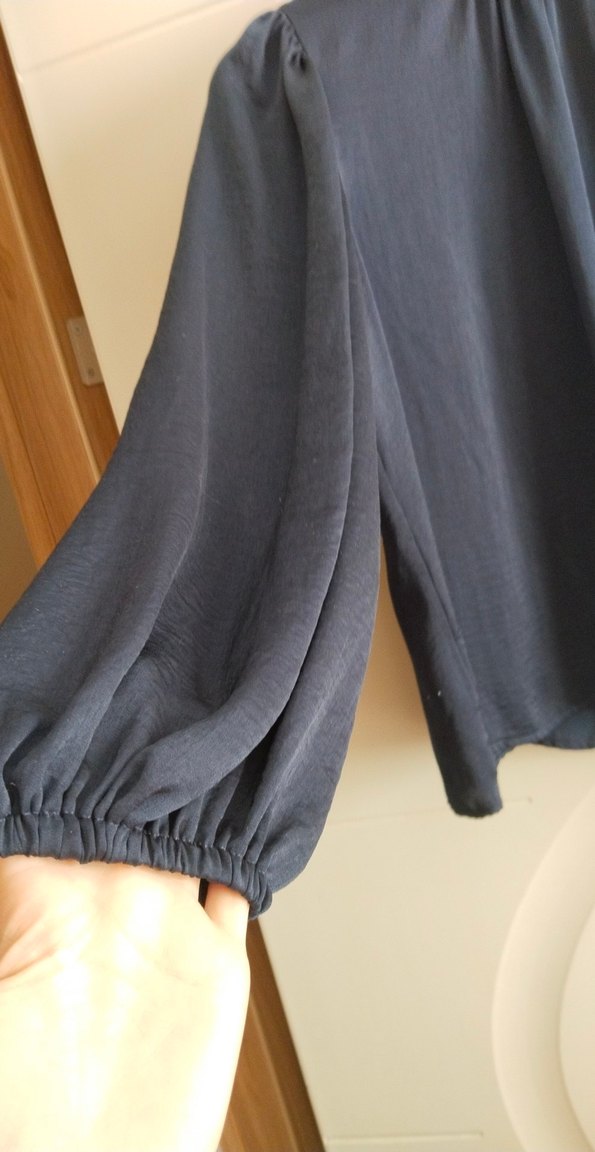 Lacivert Uzun Kollu Yüksek Yakalı Bluz gömlek - Görsel 2