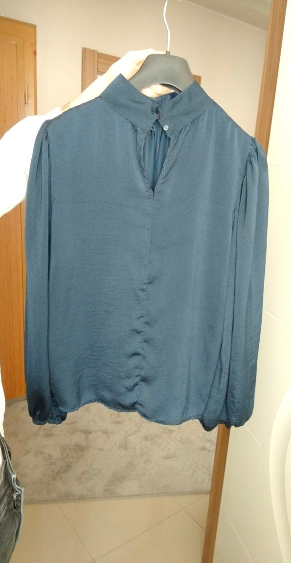 Lacivert Uzun Kollu Yüksek Yakalı Bluz gömlek - Görsel 4