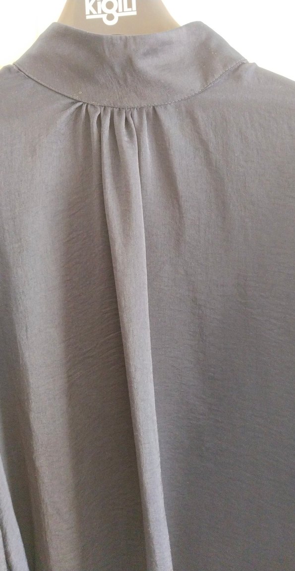 Lacivert Uzun Kollu Yüksek Yakalı Bluz gömlek - Görsel 3