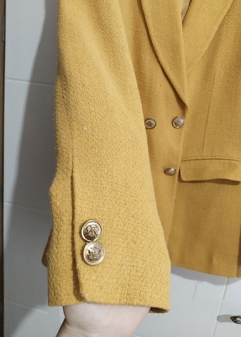 Düğmeli Sarı Klasik Kadın Blazer Ceket - Görsel 3
