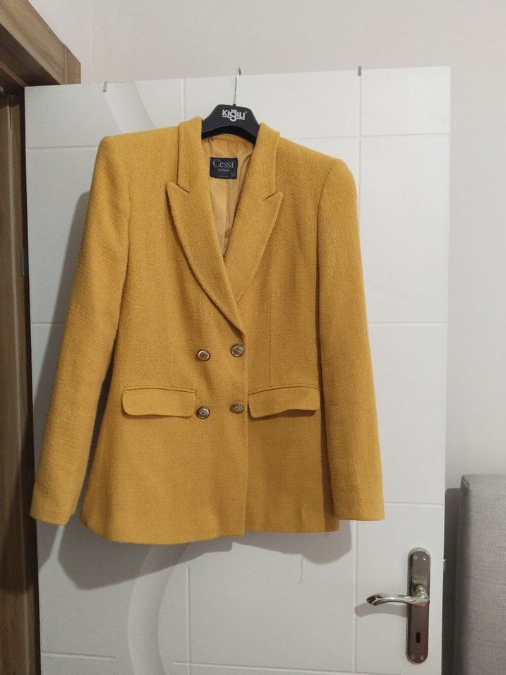 Düğmeli Sarı Klasik Kadın Blazer Ceket - Görsel 2