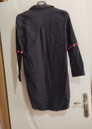 Düğmeli Siyah Kadın Midi Gömlek - Görsel 5