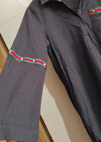 Düğmeli Siyah Kadın Midi Gömlek - Görsel 2