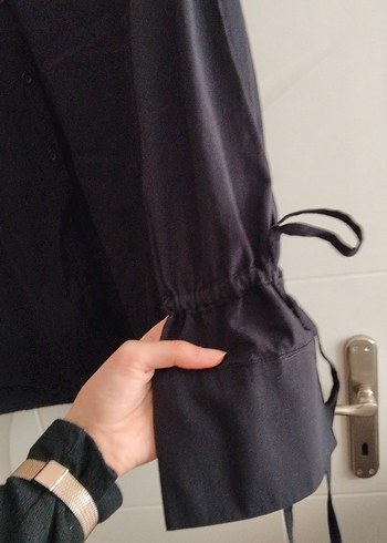 Kadın Siyah Uzun Kollu Düğmeli Gömlek - Görsel 2