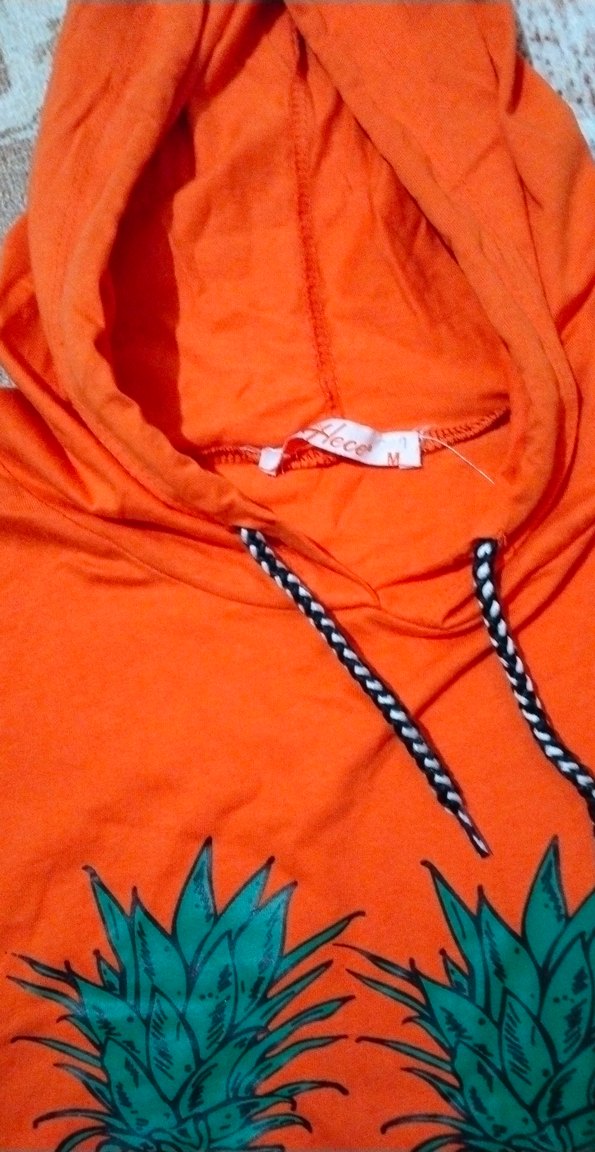 Turuncu Kapüşonlu Ananas Baskılı T-shirt - Görsel 2