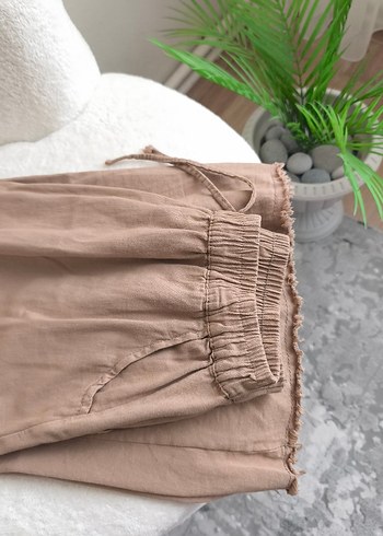 Bej Keten Rahat Kesim Kadın etek - Görsel 3