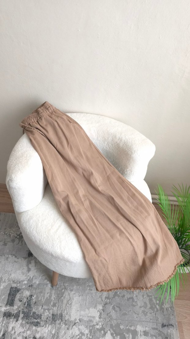 Bej Keten Rahat Kesim Kadın etek - Görsel 5