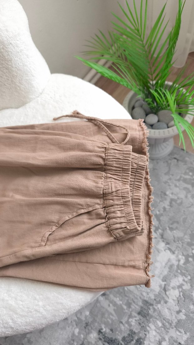 Bej Keten Rahat Kesim Kadın etek - Görsel 3