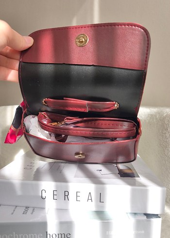 Bordo Deri Kadın El Çantası askısı mevcut - Görsel 5