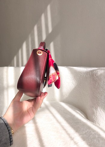 Bordo Deri Kadın El Çantası askısı mevcut - Görsel 8