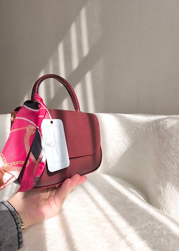 Bordo Deri Kadın El Çantası askısı mevcut - Görsel 6