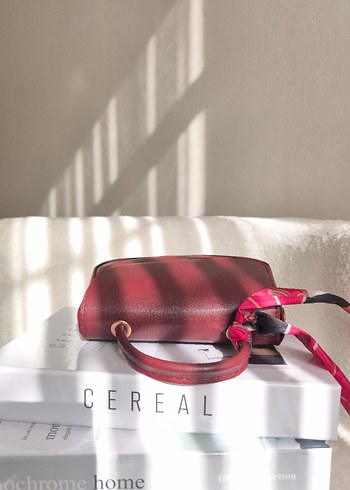 Bordo Deri Kadın El Çantası askısı mevcut - Görsel 12