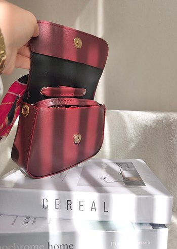 Bordo Deri Kadın El Çantası askısı mevcut - Görsel 4