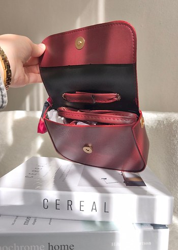 Bordo Deri Kadın El Çantası askısı mevcut - Görsel 3