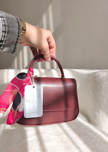 Bordo Deri Kadın El Çantası askısı mevcut - Görsel 7