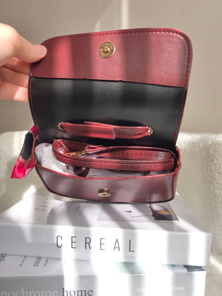 Bordo Deri Kadın El Çantası askısı mevcut - Görsel 5