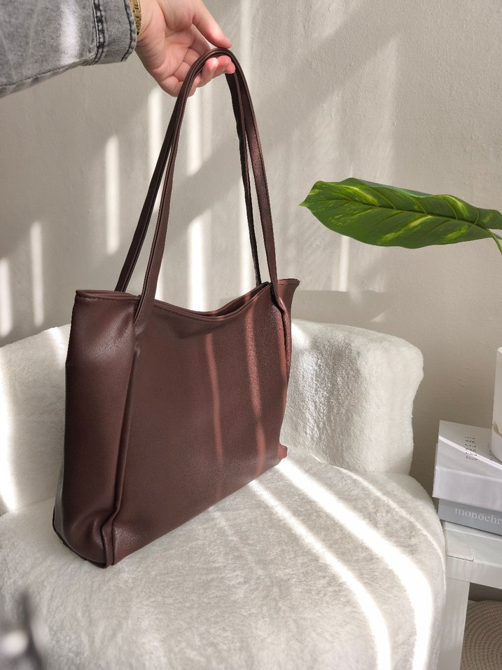 düz Kahverengi Deri Kadın Çanta Leyâl Collection - Görsel 2