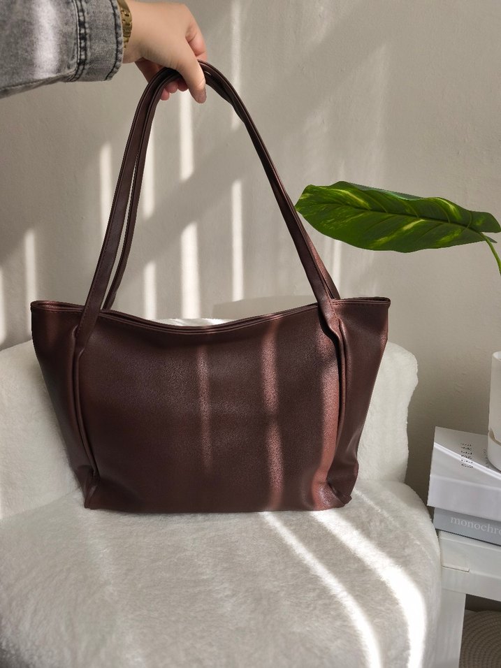 düz Kahverengi Deri Kadın Çanta Leyâl Collection - Görsel 4