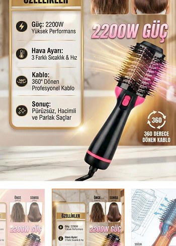 Pembe Saç Şekillendirici Fırça - Görsel 5