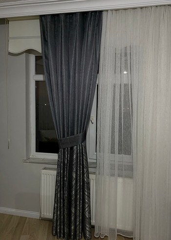 Gri yarısı parlak kemerli fon perde - Görsel 2