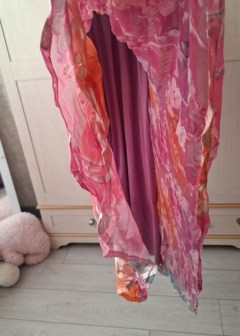 Bohem Çok Renkli Uzun Kollu V Yaka Elbise - Görsel 5