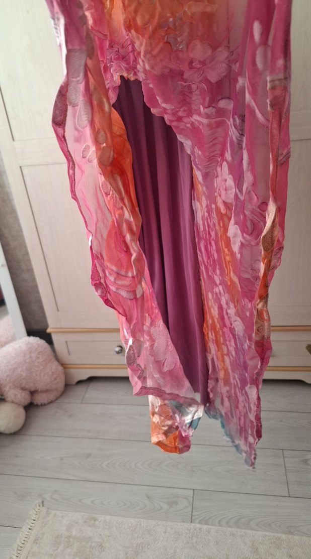 Bohem Çok Renkli Uzun Kollu V Yaka Elbise - Görsel 5