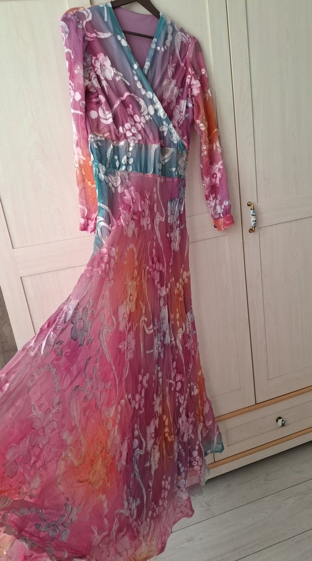 Bohem Çok Renkli Uzun Kollu V Yaka Elbise - Görsel 4