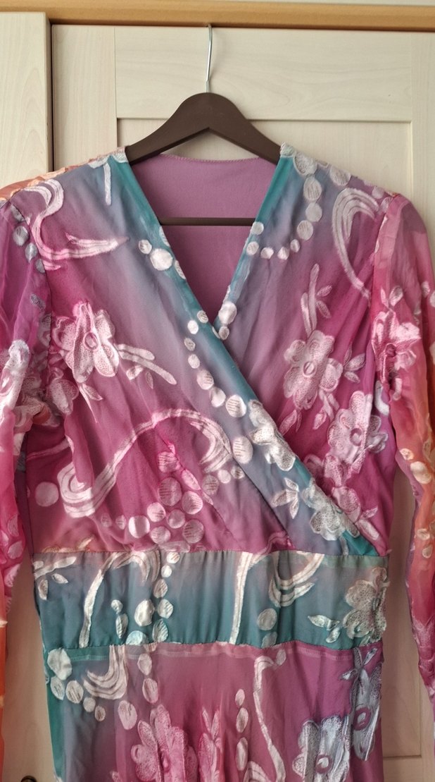 Bohem Çok Renkli Uzun Kollu V Yaka Elbise - Görsel 2