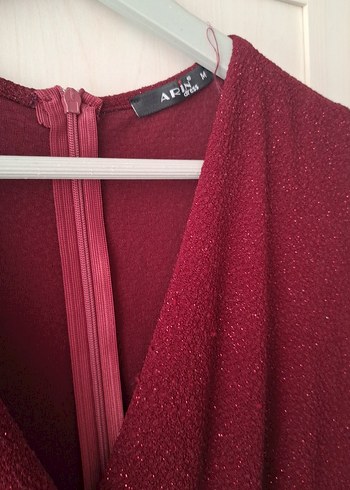 Bordo Uzun Kollu Drapeli Kadın Tulum - Görsel 5