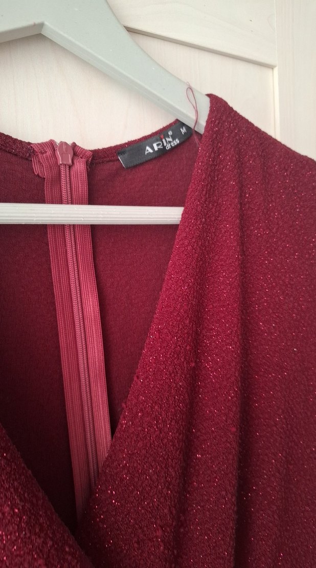 Bordo Uzun Kollu Drapeli Kadın Tulum - Görsel 5