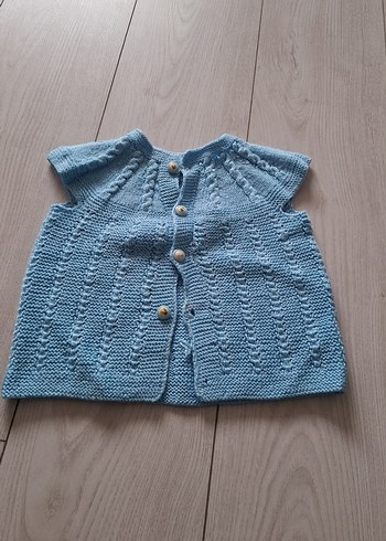 Kız Çocuk Mavi Örgü Kolsuz Yelek - Görsel 2