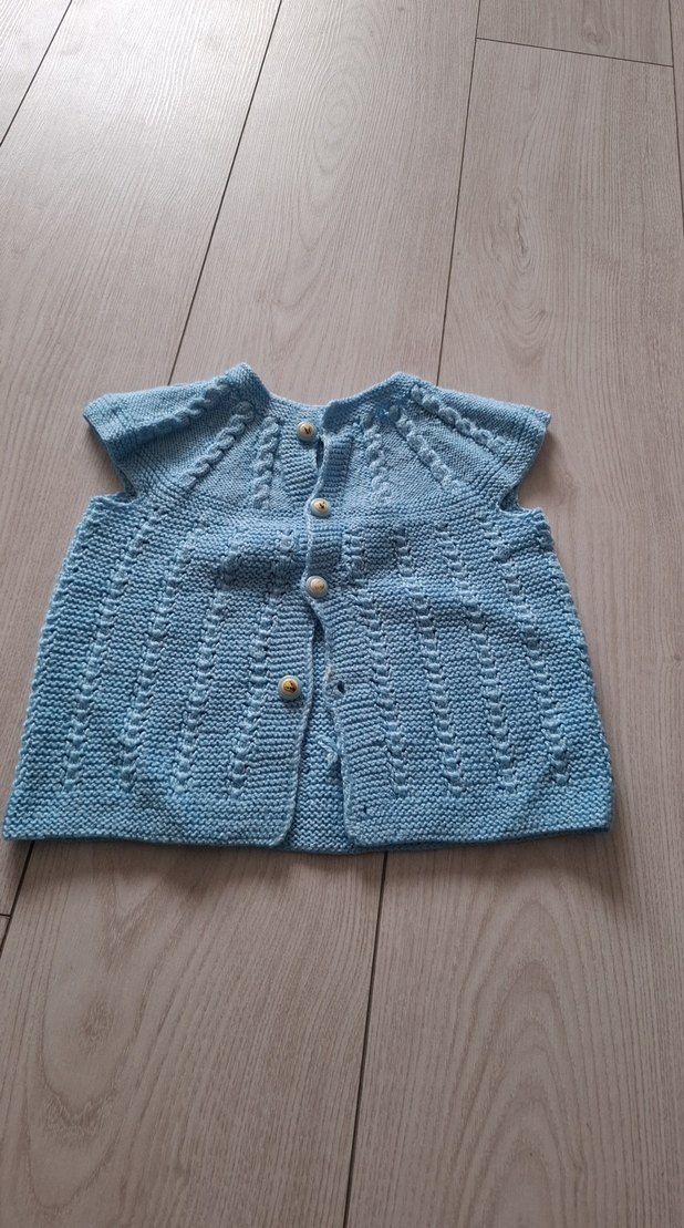 Kız Çocuk Mavi Örgü Kolsuz Yelek - Görsel 2