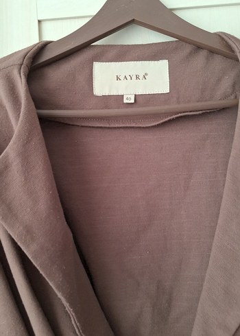 Düğmeli, bol kesim, keten kısa kollu kahverengi ceket - Görsel 2