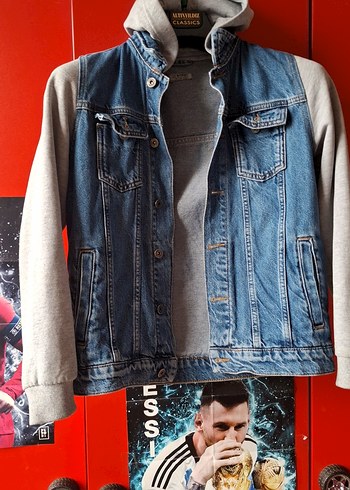 Gri Kapüşonlu Denim Ceket - Görsel 3