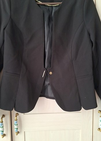 Deri Siyah Kemer Detaylı Kadın Blazer Ceket - Görsel 5