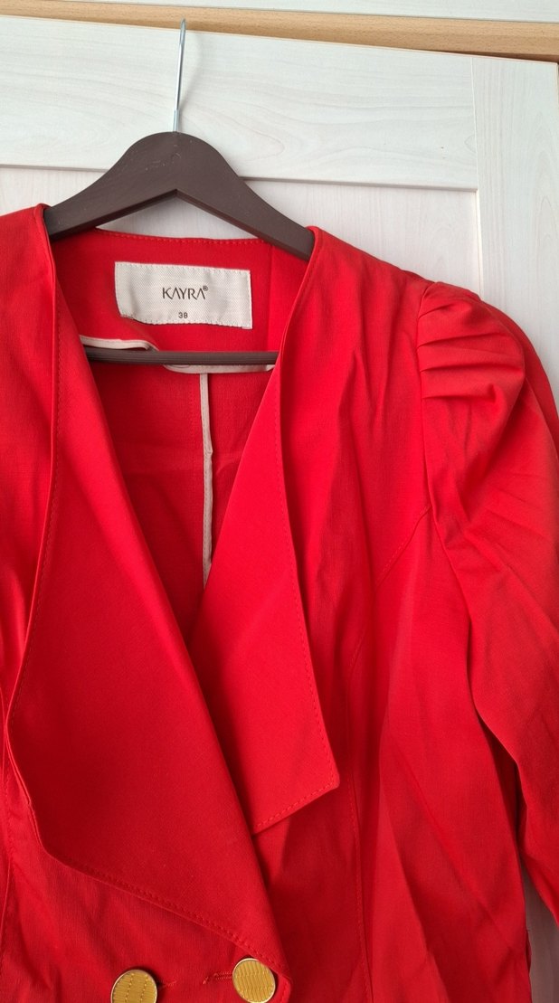 Kırmızı Düğmeli Kadın Blazer Ceket - Görsel 5