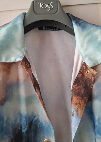 Uzun Bağcıklı Mavi Batik Kadın Ceket - Görsel 3