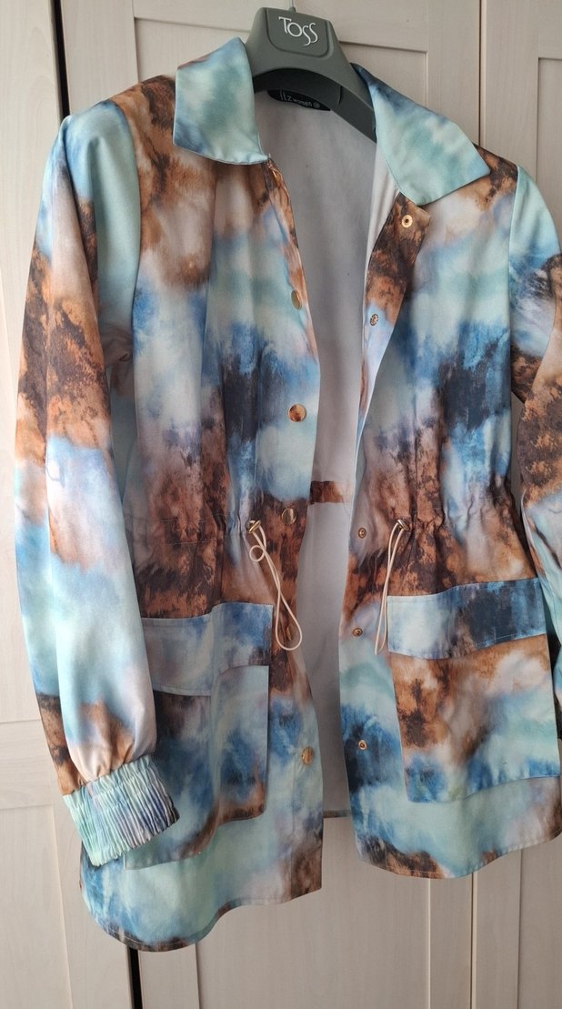 Uzun Bağcıklı Mavi Batik Kadın Ceket - Görsel 2