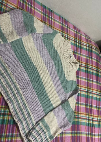 Çizgili Renkli Kadın Triko Kazak - Görsel 2