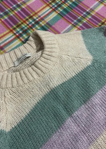 Çizgili Renkli Kadın Triko Kazak - Görsel 4